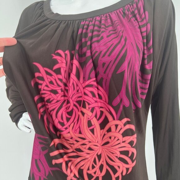 DKNY 100% Silk Blouse Extra Long Gathered Gathered Sleeves, Fireworks on Front S - Picture 4 of 7